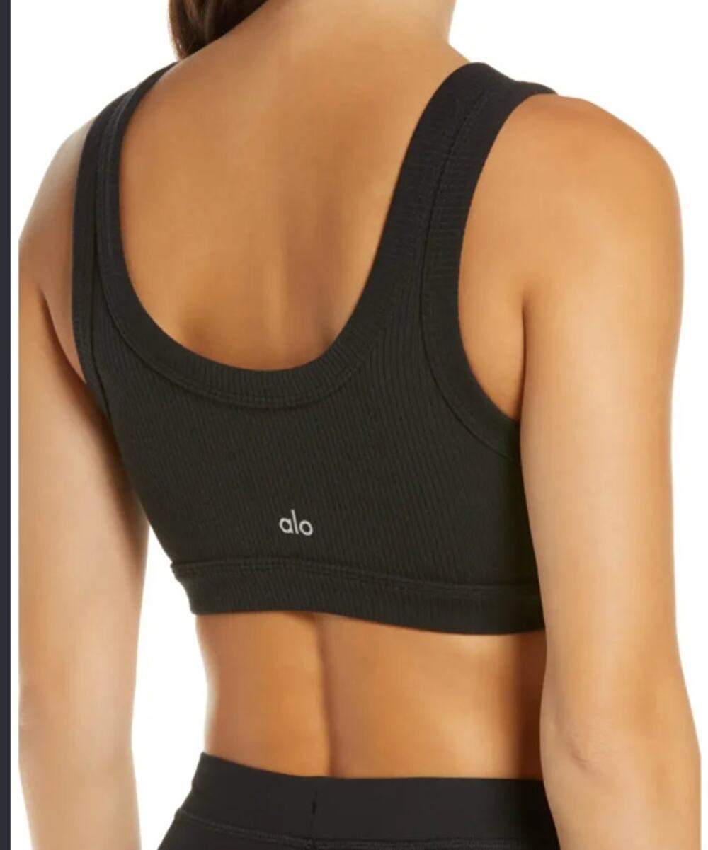 Alo Ribbed Scoopneck Wellness Sports Bra Black Small